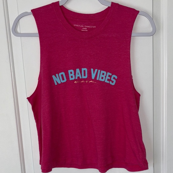 Spiritual Gangster Tops - Spiritual Gangster Fuchsia Muscle Tee - No Bad Vibes L